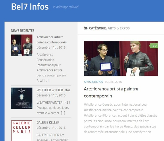 Bel7infos parle de artsflorence artiste peintre international consécration international